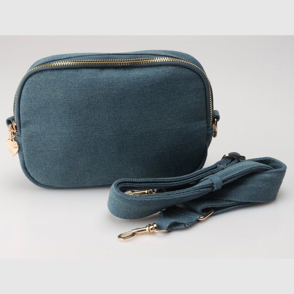 Blue Denim Crossbody Chest Fanny Pack HandBag with Gold Hardware Waist …